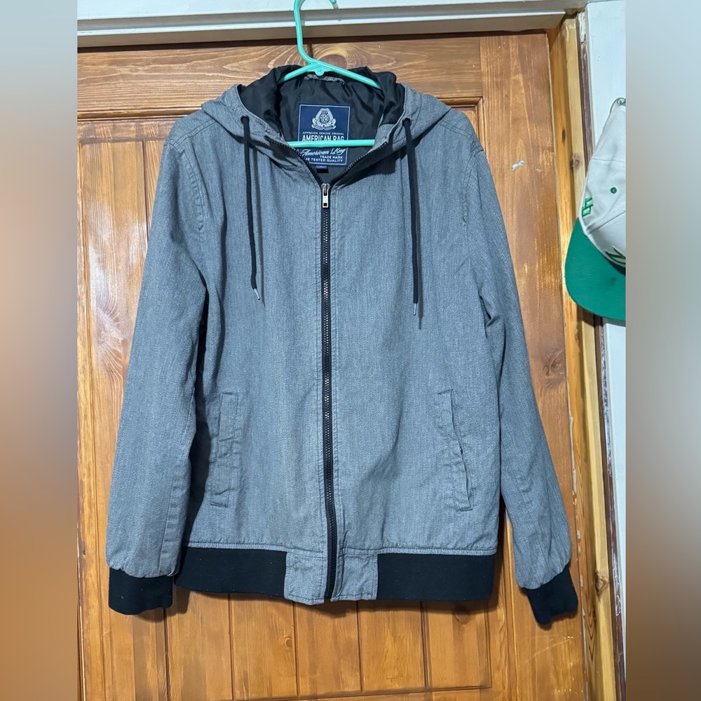 AMERICAN RAG Men’s Bomber type light Hooded Jacket Grey Size Large